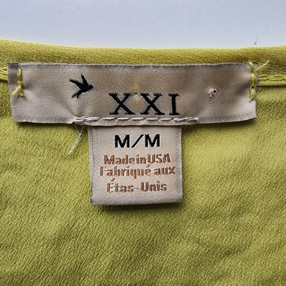 XXI Chartreuse Tank Top Womens Medium Ruffle Flower Yoke Sleeveless‎ Yellow Lime - Picture 9 of 16
